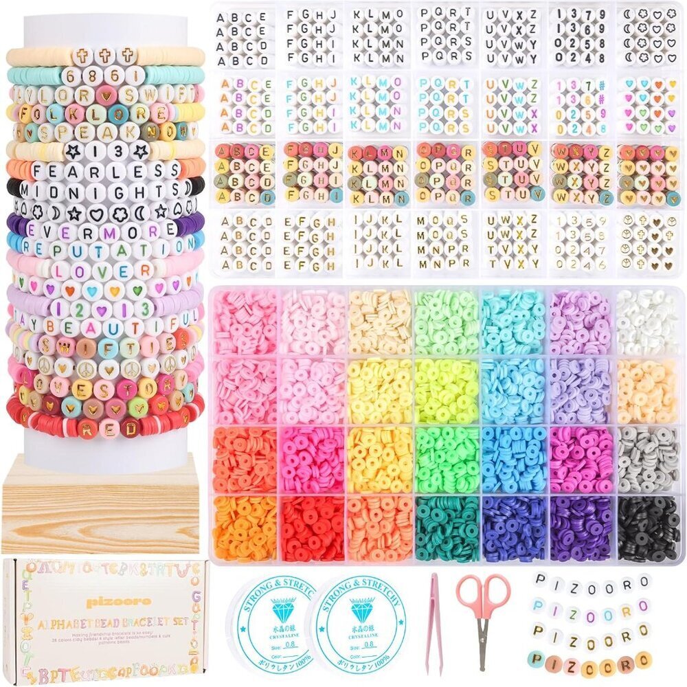 Friendship Bracelet Kit, 28 Colors 5040 Pcs Clay Beads 1200 Pcs Letter Beads for